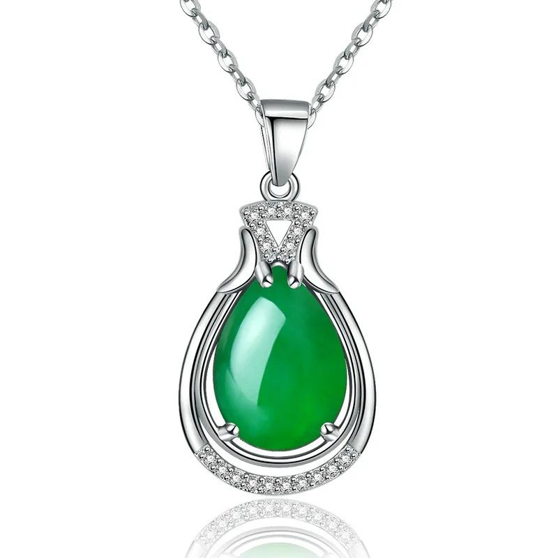 

Vintage 925 Silver Jewelry Necklace Pendant for Women Wedding Accessories with Zircon Gemstone Engagement Party Gift Wholesale зелёный