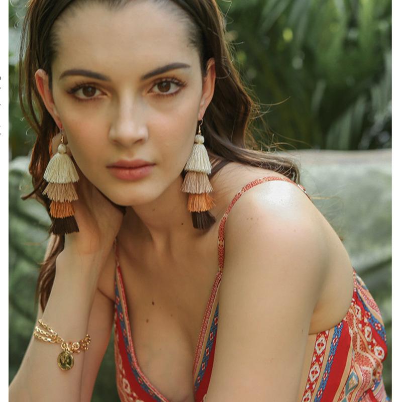 Bohemian Multi-Layer Fringed Earrings Ethnic Style Colored Ear Hooks Drooping Earrings