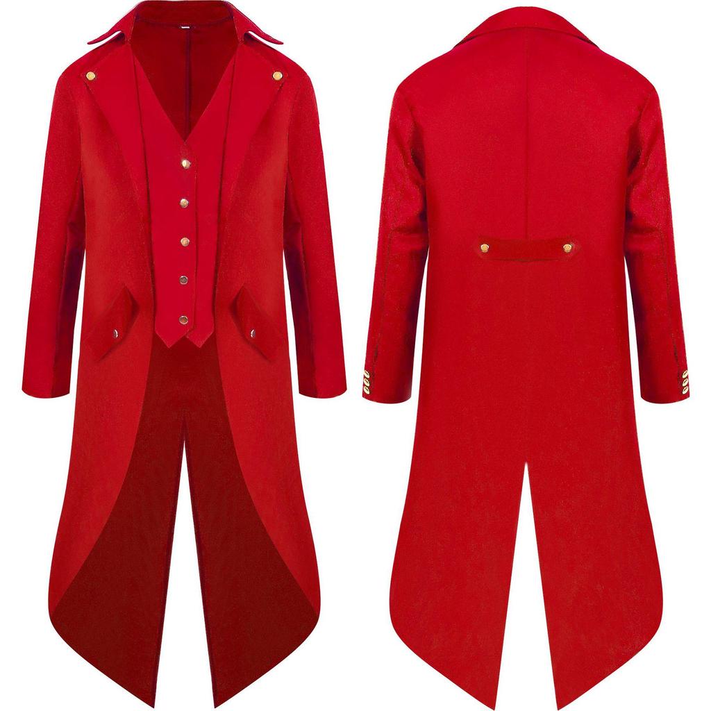 2024 Men's Solid Color Medieval Swallowtail Coat - European & American Mid-length Punk Retro Overcoat
