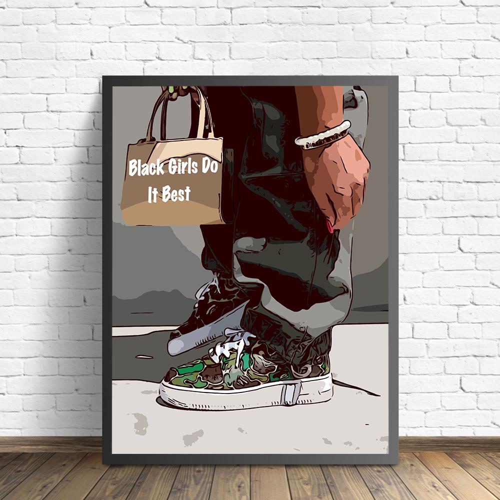 

Black Girls Do it Best Wall Pictures Fashion Hairdressing Nail Art Salon Living Room Decor Poster And Print Wall Canvas Painting 21x30cm No Framed