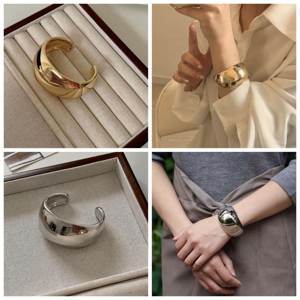 Glossy Surface Curve Wide Open Bangle Exaggerated Women's Wrist Jewelry  Festival Gifts