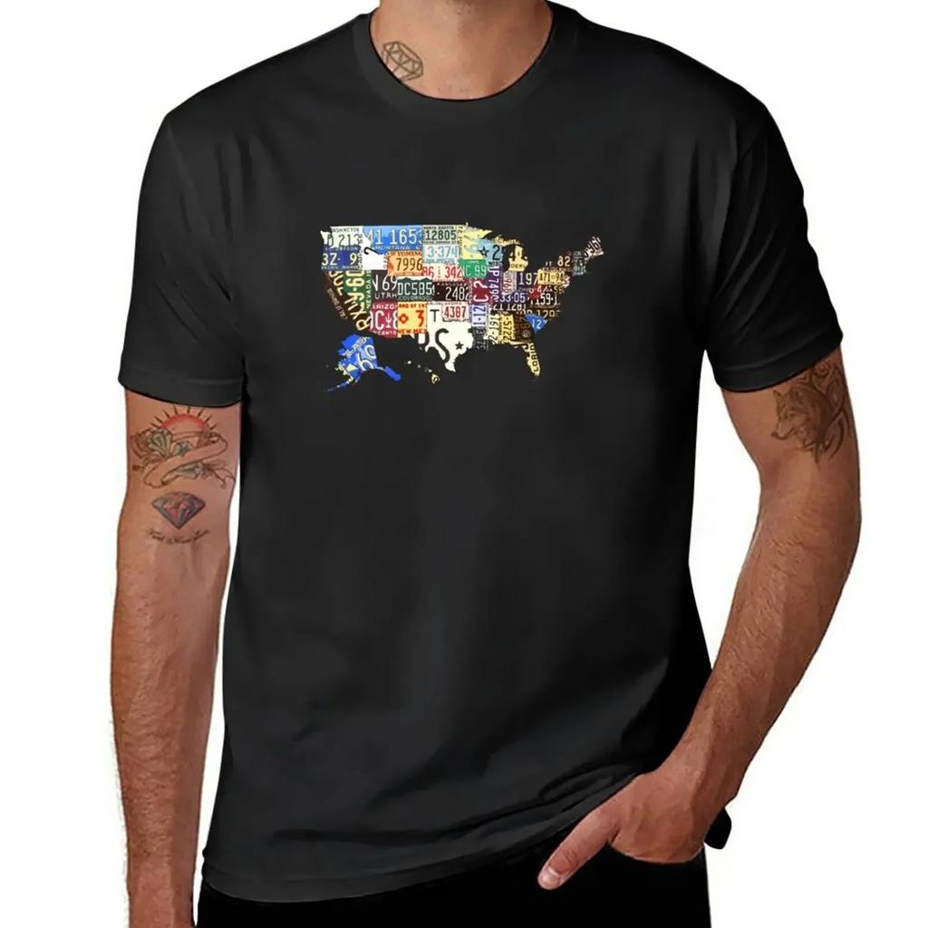 Usa Vintage License Plates Map Tshirt Hippie Clothes Summer Clothes Anime T Shirt For Unisex