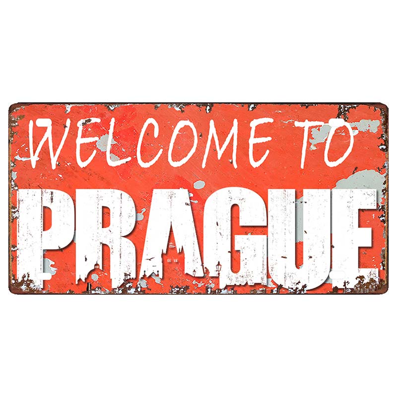 Prague Travel City Car Lisence Vintage Poster Souvenir Metal Sign Retro Plaque For Wall Shop Bar Home Decor 30X15CM  DC-0958A