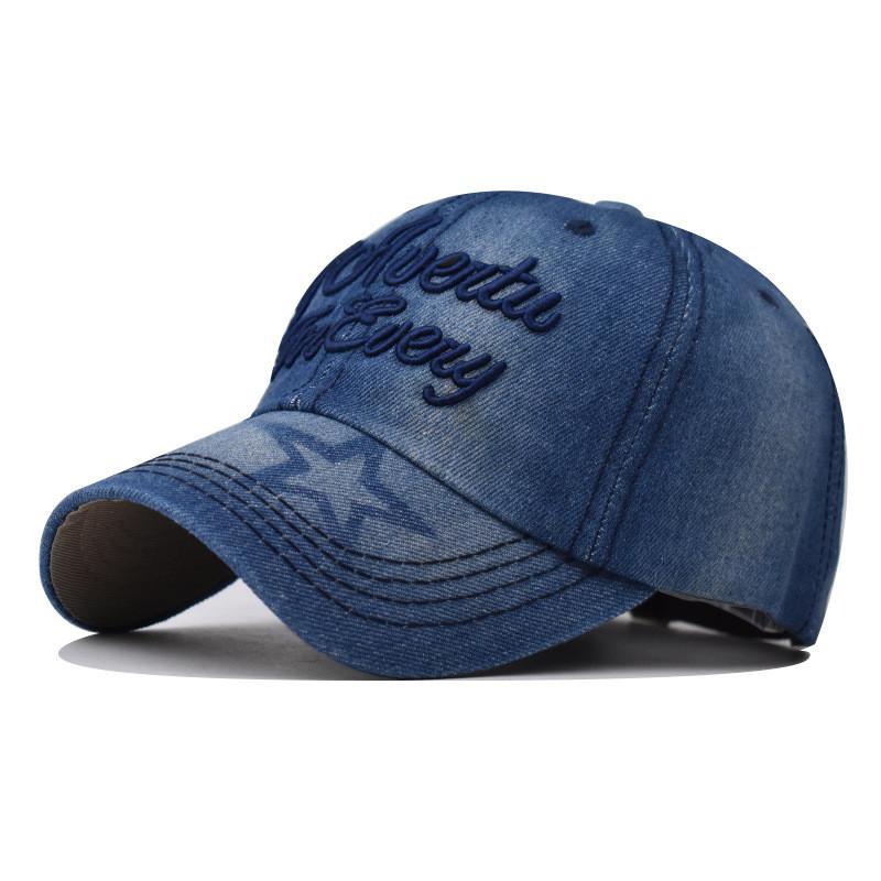 Classic Unisex Denim Adjustable Baseball Hat With Embroidered For Daily Wear