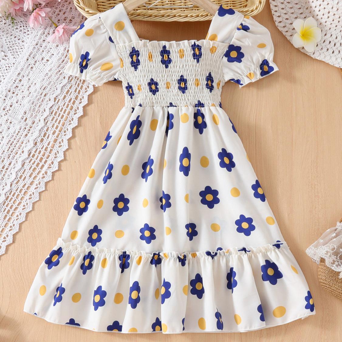 

Новое летнее тонкое милое кружевное платье принцессы с цветочным принтом для девочек, шифоновое платье для девочек, детская одежда 120