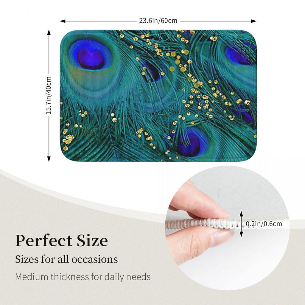 Peacock Feathers Doormat Kitchen Entrance Home Floor Mat Non-slip Carpet Rug for Balcony Footpad Mats