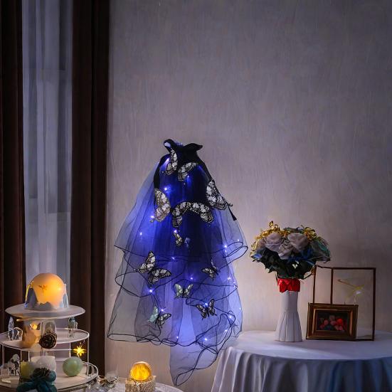 LED Skull Gothic Hairveil Luminous Headband Veil Hairpin with Butterflies Women Ghost