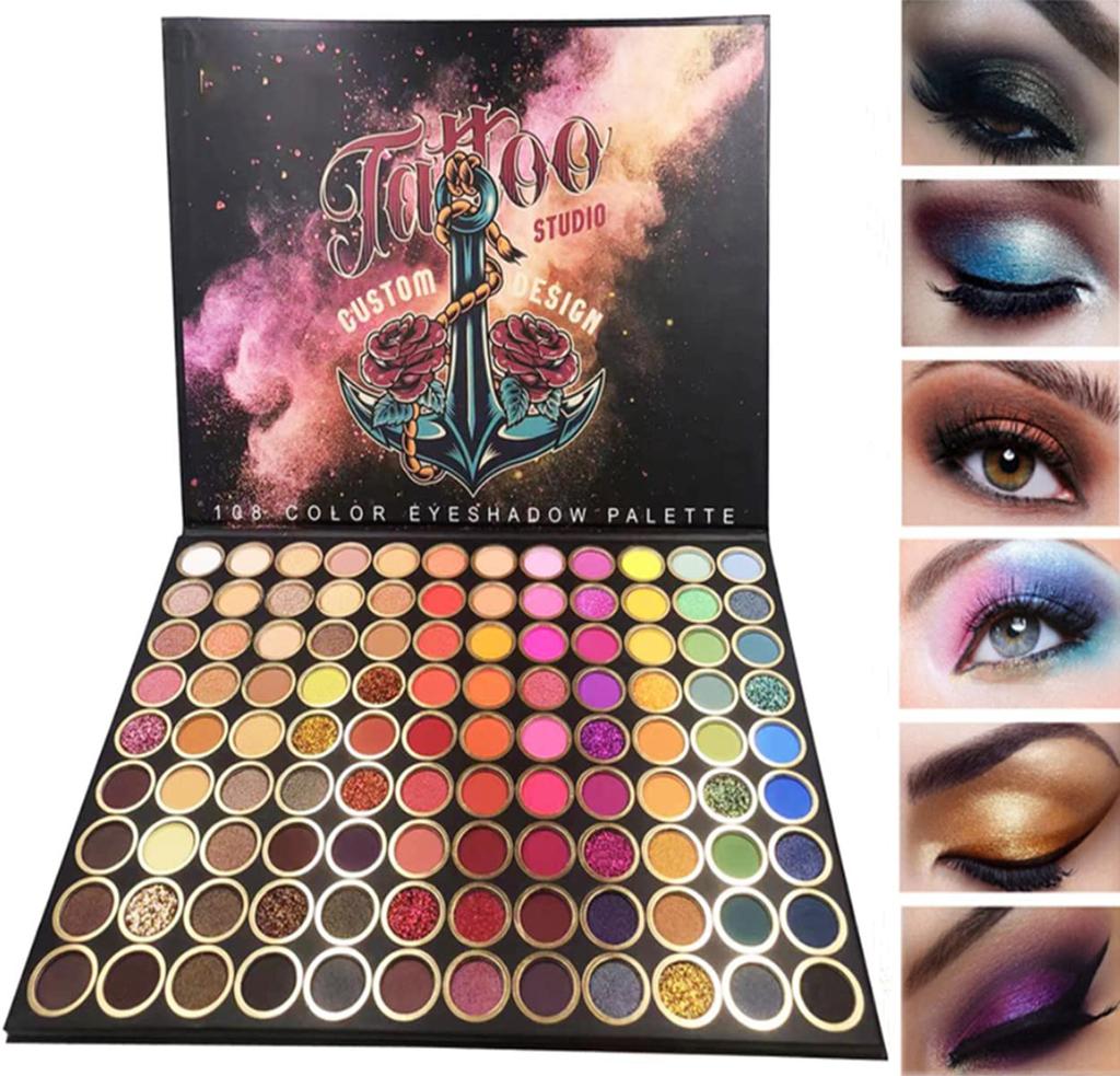 Professional Eyeshadow Matte and Glitter Color Highly Nude Palette Eye Makeup Set 108-Color Palette, Eyeshadow, Pigmented, Waterproof, Long-Lasting