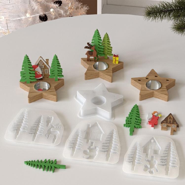 Easy Release Silicone Mold for Crafting Candle Holder Star Shaped Gypsum Candlestick Base Mold Jewelry Making Tool