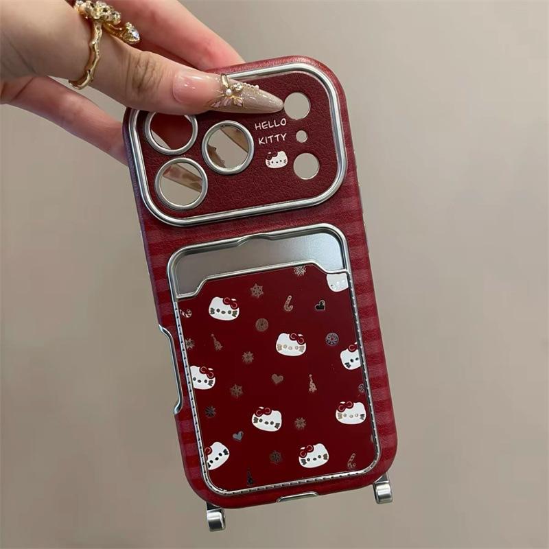 Snowflake KT cat applies to iPhone17 Pro mobile phone case Apple 16 Pro New Year 15 Pro red 14 Pro card bag