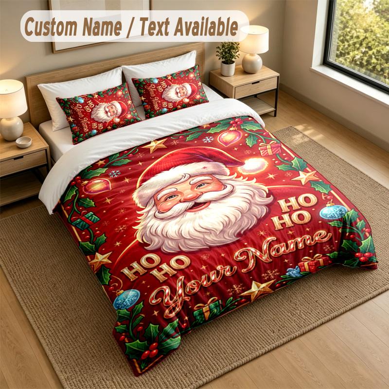 Christmas Theme Personalized 3Pcs Bedding Set Custom Text & Name 1 Sheet 2 Pillowcases Household Bedding 1pc
