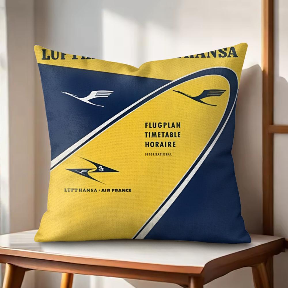 LLufthansaS Airlines Cushion Cover Natural Linen Organic Fabric DoubleSided Printing Couch Pillow Covers Home Decor