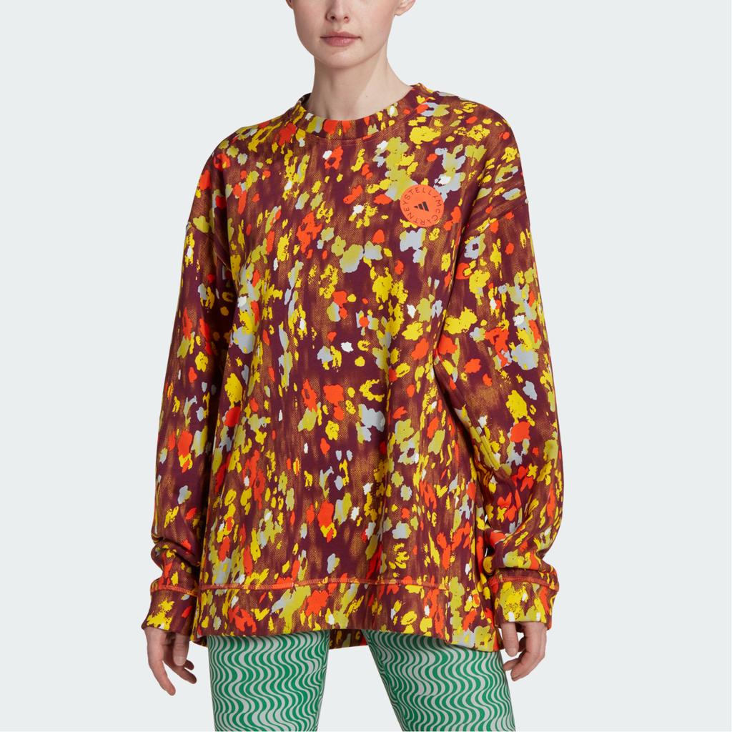 Adidas Floral Print Round Neck Pullover Sweatshirt Women Tops Orange HI6067