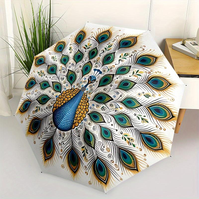 1pc Peacock Mandala Automatic Open, Sturdy Iron Frame, Compact Folding Design, All-Season Portable Umbrella for Women & Men, Outdoor Umbrell