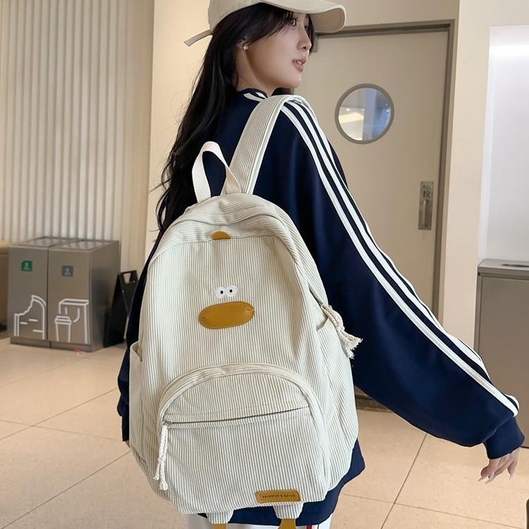 2025 new high-value student schoolbag backpack corduroy simple large-capacity duck middle and high school backpack