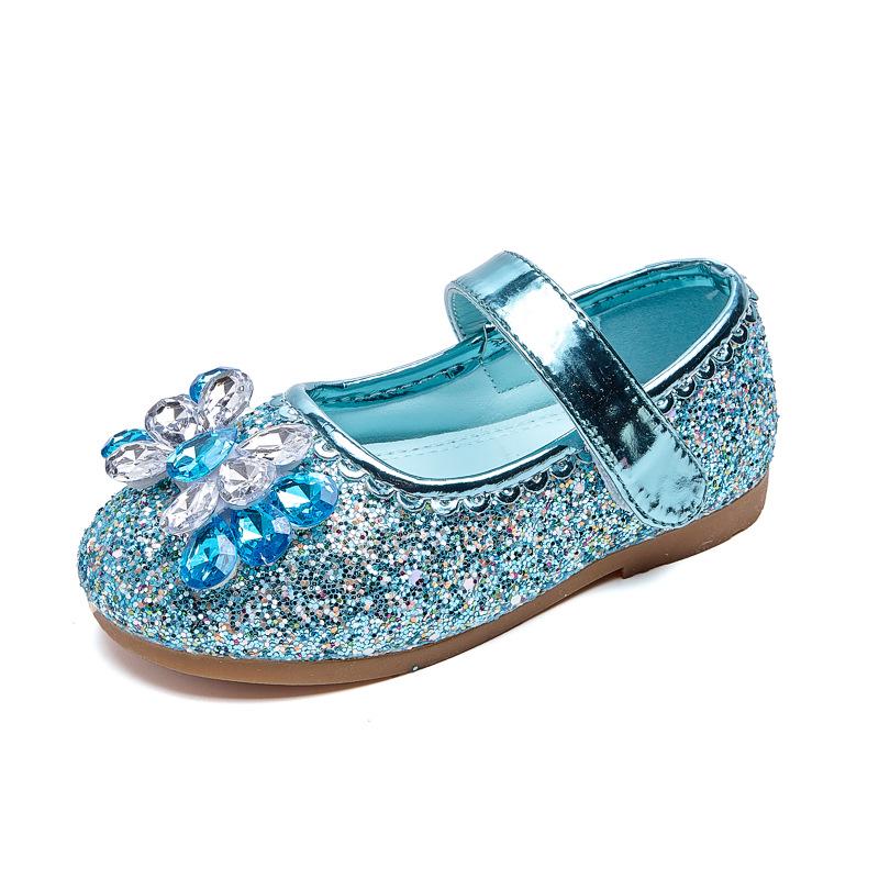 Korean Style Girls' Leather Rhinestone Princess Shoes - 2025 Spring/Autumn Soft Sole Fashion Flats