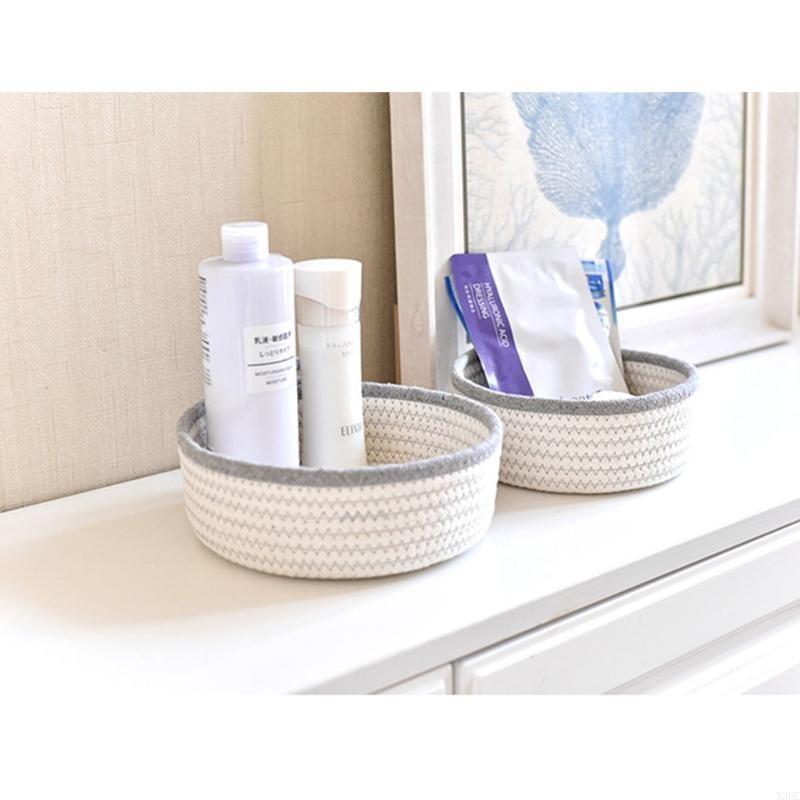 2pcs Woven Storage Baskets Cotton Rope Bin for Baby Nursery Bathroom Bedroom Cosmetic Organizing X3UC