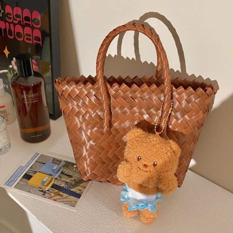Whimsical Butter Bear Stuffed Toy Keychain Plush Bear Doll Keyring Hanging Ornament for Backpack and Bag Charm Accessory