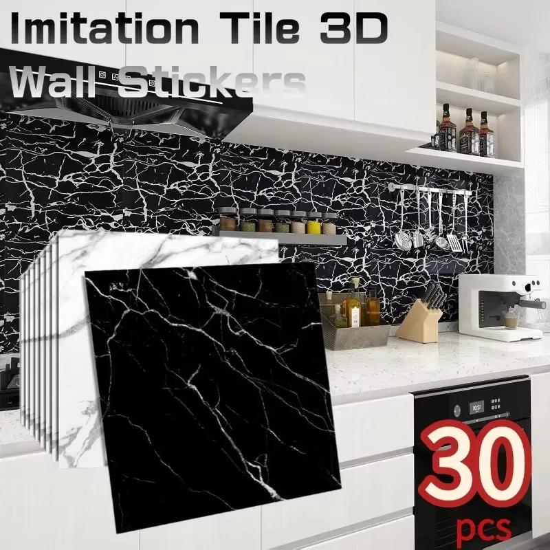 Foam Imitation Tile 3D Wall Stickers Waterproof Bathroom Living Room Kitchen Decoration 11.8x11.8in PVC Self-adhesive Wallpaper