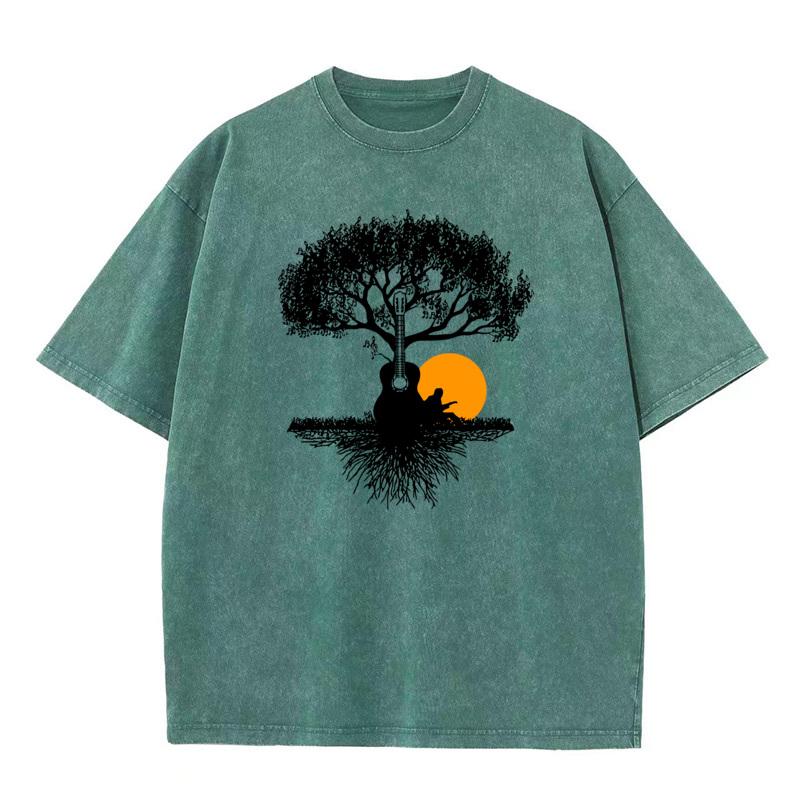 Music Guitar Tops Tees Hip Hop O Neck Leisure Short Sleeve All Cotton Mans Washed T Shirt Printed Washed Tshirts
