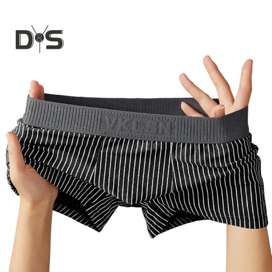 Men Boxer Underwear Mid-rise Striped Print Patchwork Color Thin Shorts Briefs Quick Drying U-convex Panties