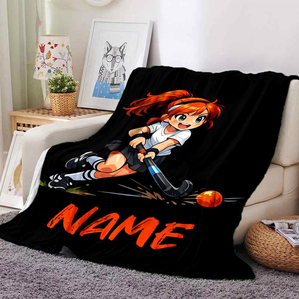 Custom Name Hockey Theme Printed Blanket - Perfect for Couch, Bed, Travel & Outdoor Use | Machine Washable, Cozy & Durable.