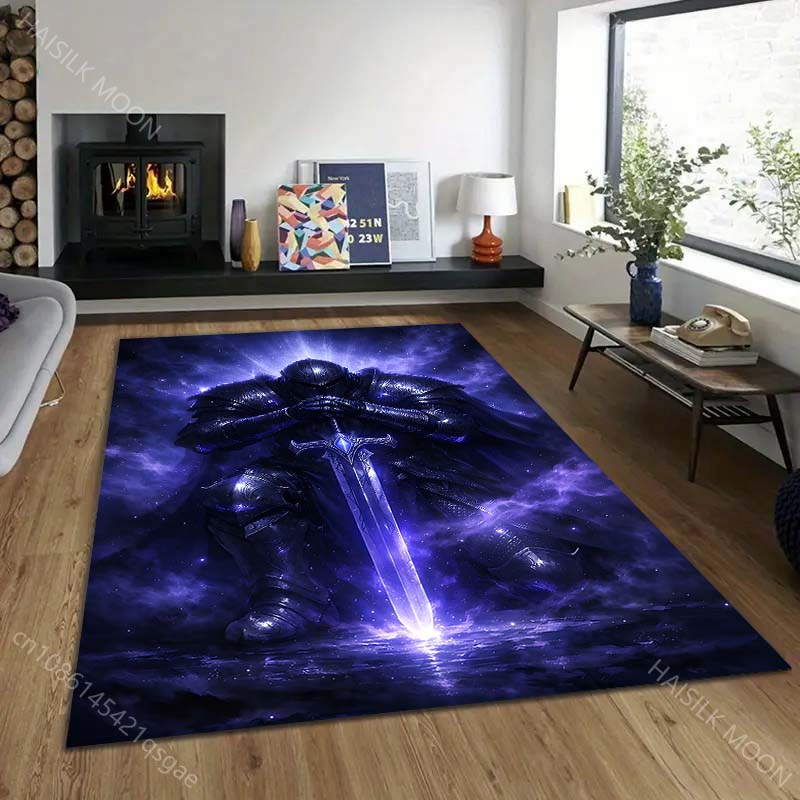 1PC Dark Knight Holding Glowing Sword Print Carpet Rug for Living Room Bedroom Sofa Doormat Home Decor Non-slip Floor Mat
