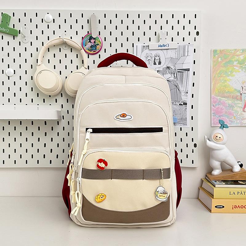 High value, fresh and sweet backpack, junior high school students contrasting color splicing large-capacity backpack
