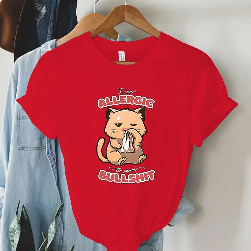 Woman Tshirts Graphic T Shirt Womens ALLERGIC BULLSHIT Printed Tshirt Fashion Youthful Female Clothing  Womens Clothing Sales
