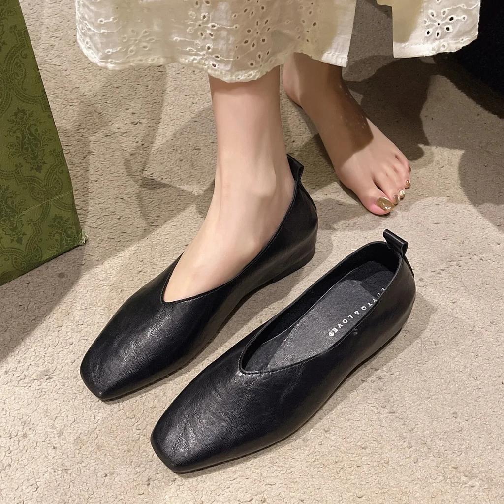 Plus Size French Style Gentleman's Shoes One Step Shallow Square Toe Shoes Versatile Comfortable for Commuting Adults in Summer