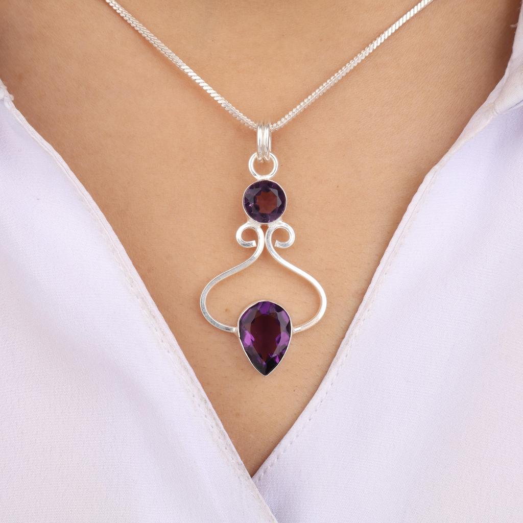 African Amethyst Gemstone 925 Stamped Silver Handmade Jewelry Pretty Pendant 1.60" For Anniversary Gift PP-13-10