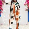 Women Plus Size Round Neck Long Sleeve Printed Layered Top And Long Pants Two Piece Set