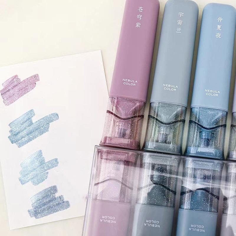 4 Pcs/Set Pastel Clear Color Oblique Head Highlighter Pen Cute Rose And Moon Art Drawing Pen For Students Supplies Stationery