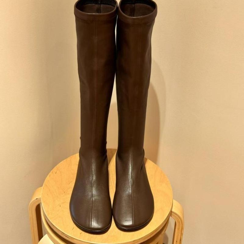French Retro Round Head Sleeve Autumn and Winter New Flat Bottomed Knight Boots for Women