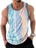 Simple Striped 3D Printed Tank Tops For Men Fashion Summer Sleeveless Casual Sports Vest Crew Neck Breathable Oversized Tees