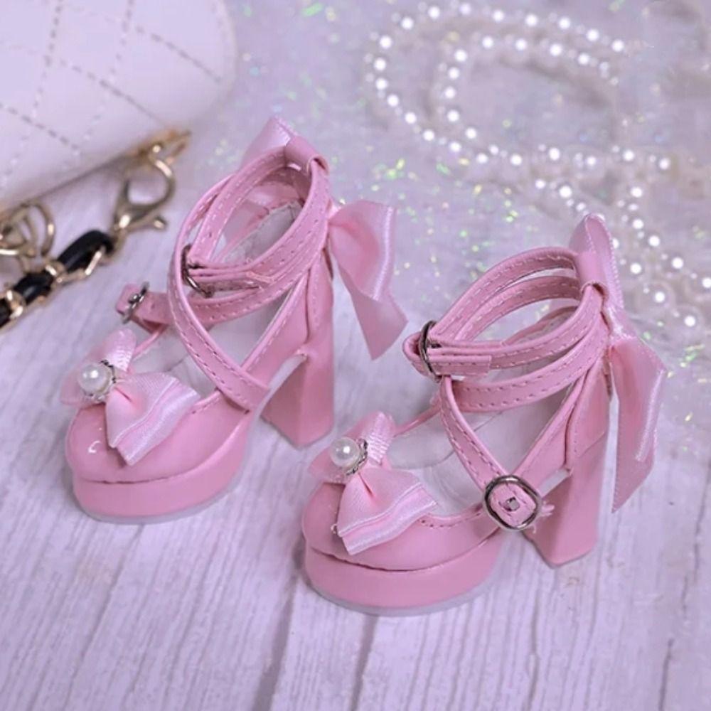 1 Pair 1/3&1/4 BJD Bowknot High Heels Pearl Dress Up Doll Shoes Doll's Shoes  Children's Gift