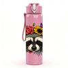 1PC Flower Crown Raccoon 750ml Color Plastic Sports Water Bottle Leakproof Flip Straw Lid Suitable for Sports Office Home Use