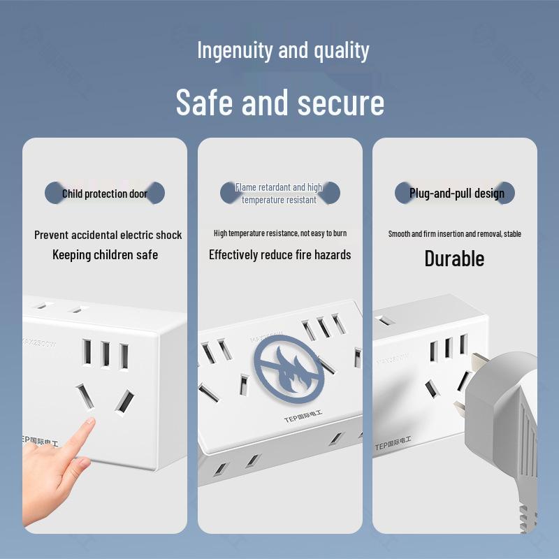 Multi-Socket Power Strip Extension Cord: 1-to-3 Outlet Converter