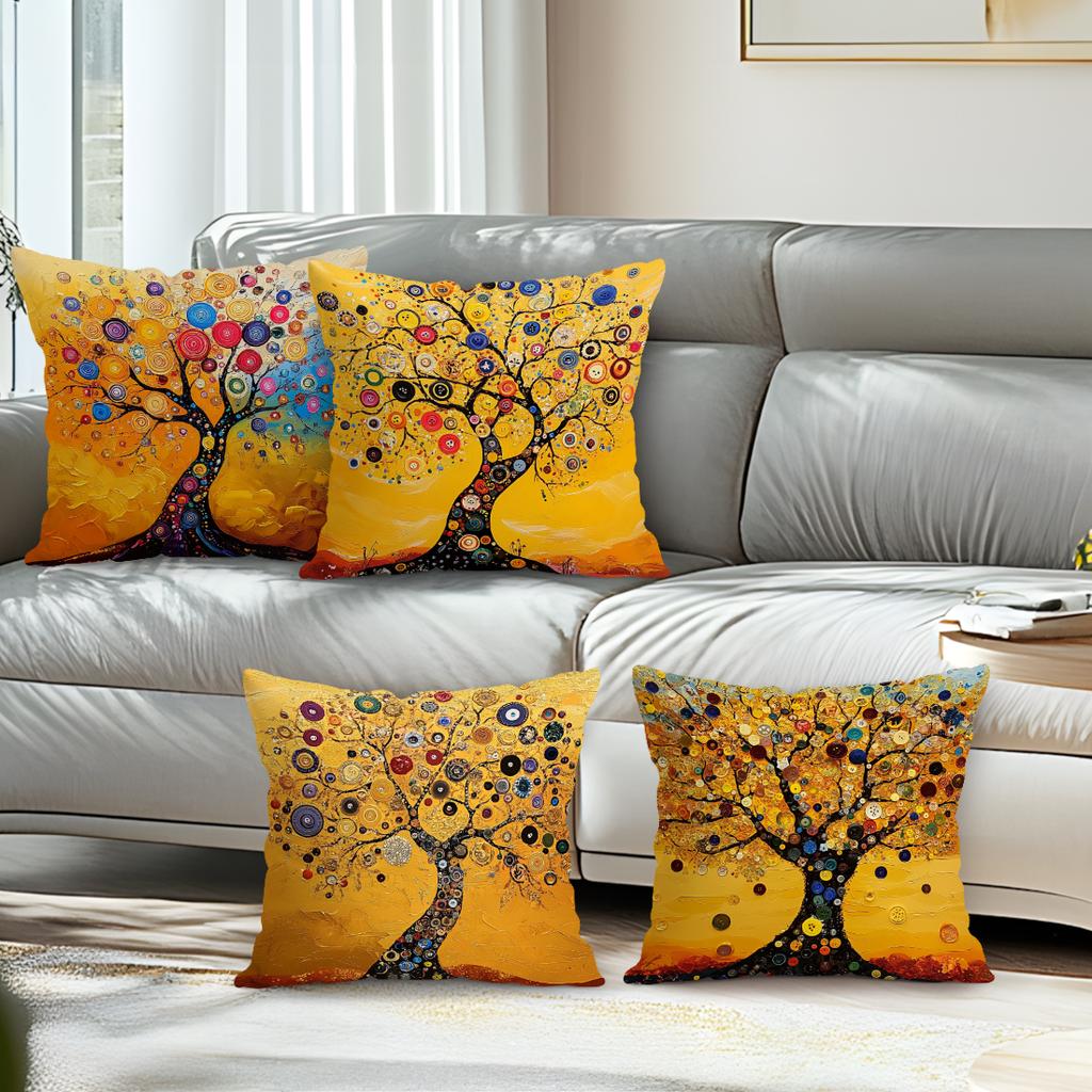 Retro Tree Of Life Cushion Pillowcase Printed Polyester 45X45Cm Throw Pillowcover Decorative Sofa Cushion Pillowslip Home Decor