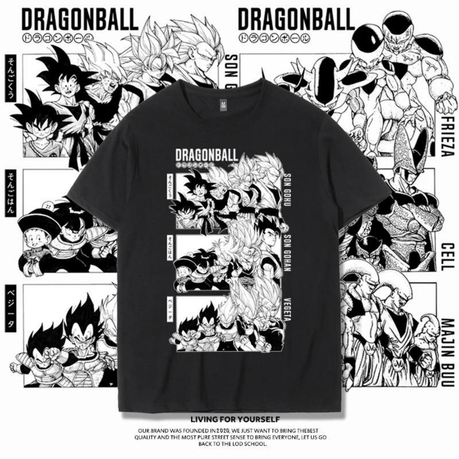 

Dragon Ball Анимационные производные Гоку Вегета Бу Фриза Печатная футболка с коротким рукавом Мода для мужчин и женщин Свободный хлопковый топ S чёрный