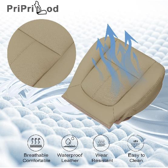 Priprilod Tan Perforated Leather Driver Side Bottom Replacement Seat Cover Compatible with Ford F250 F350 F450 F550 Lariat 2011 2012 2013 2014 2015