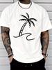 Unisex White Tee Simple Line Coconut Palm Wave Graphic Print Short Sleeve Loose Casual Basic Top For Adult Male Daily Wear Outfit