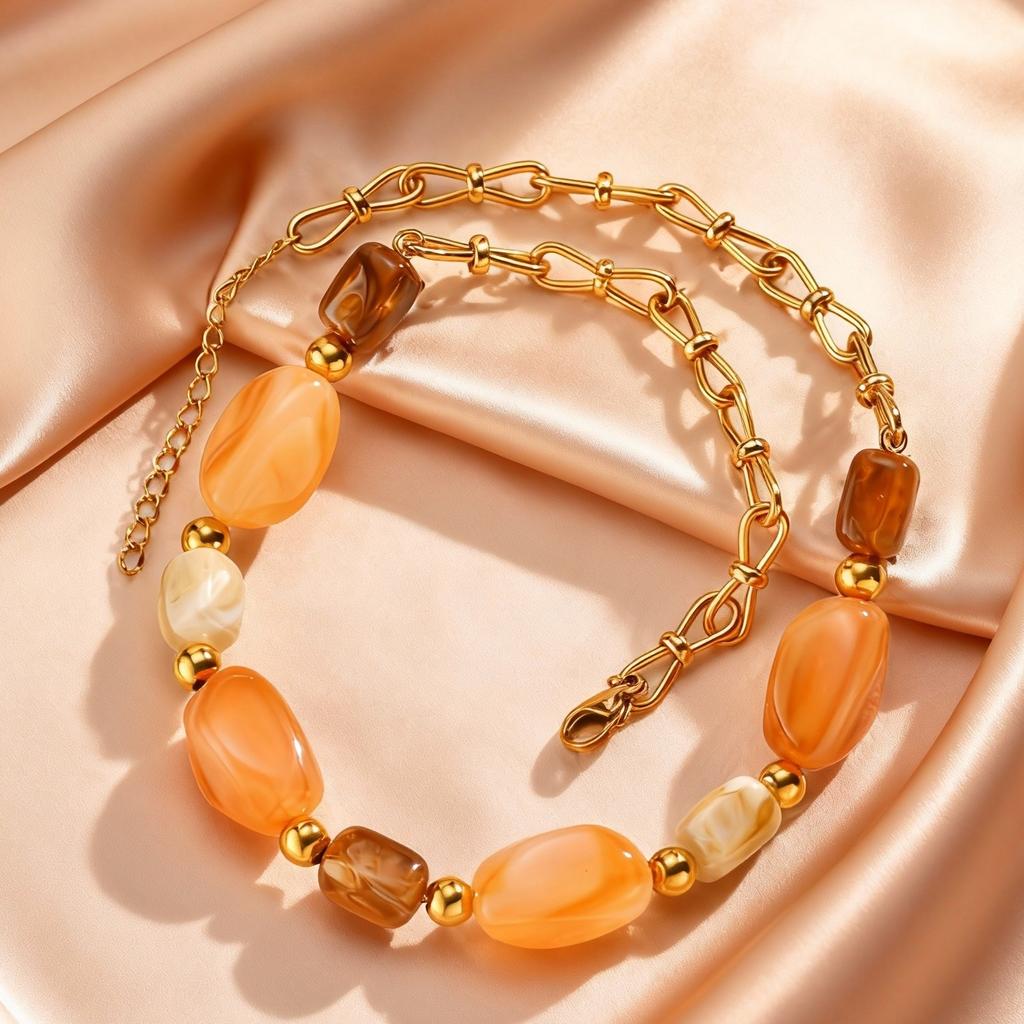 Vintage Acrylharz Unregelmäßiger Anhänger Halskette für Damen, 18 Karat Vergoldete Edelstahl Halskette, Trendiger Schmuck Wasserdicht