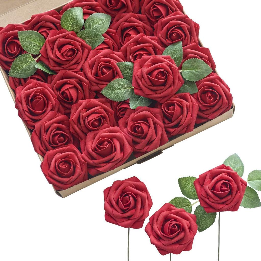 Pu European Gift Box With 8Cm Simulated Foam Roses And 50 Leaves In A Box, Home Floral Decoration