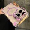 For iPhone 16 Pro Max Luxury Lens Holder Stand Magsafe Magnetic Transparent Phone Case For iPhone 13 14 15 Plus Protective Cover