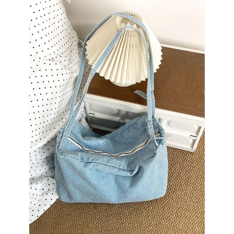 Early spring new large-capacity denim shoulder bag fashionable and old retro striped underarm bag versatile hobo bag