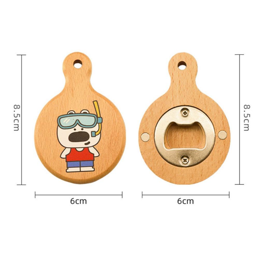 Cartoon Solid Wood Bottle Openers Magnetic with Round Handle Beer Cap Catche Refrigerator Sticker Bar