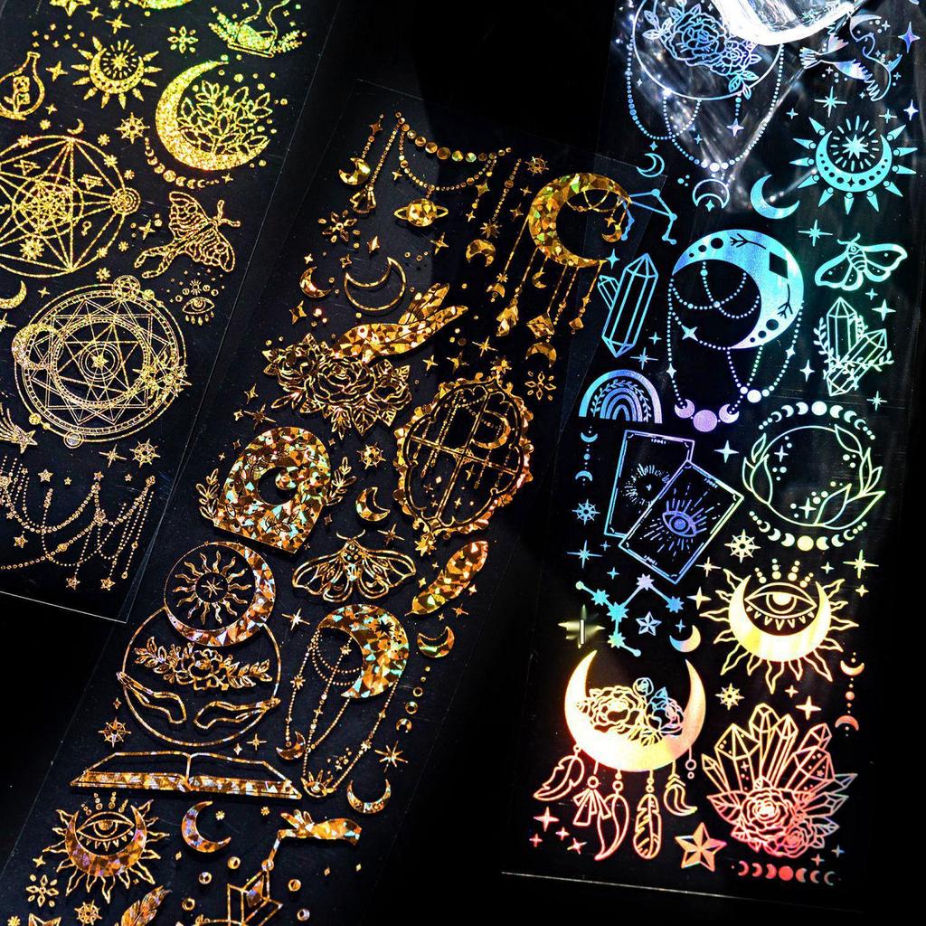 Laser Gold Starry Night PET Stickers for DIY Journals