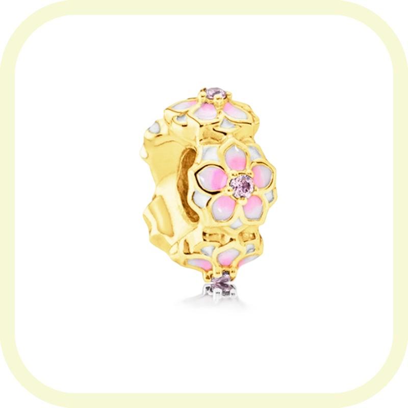 New Golden Flowers Collection Charm Bead Lucky Shamrock Rose in Bloom Daisy Flower Safety Chain Compatible With Authentic Bracelets Do It Yourself Jew