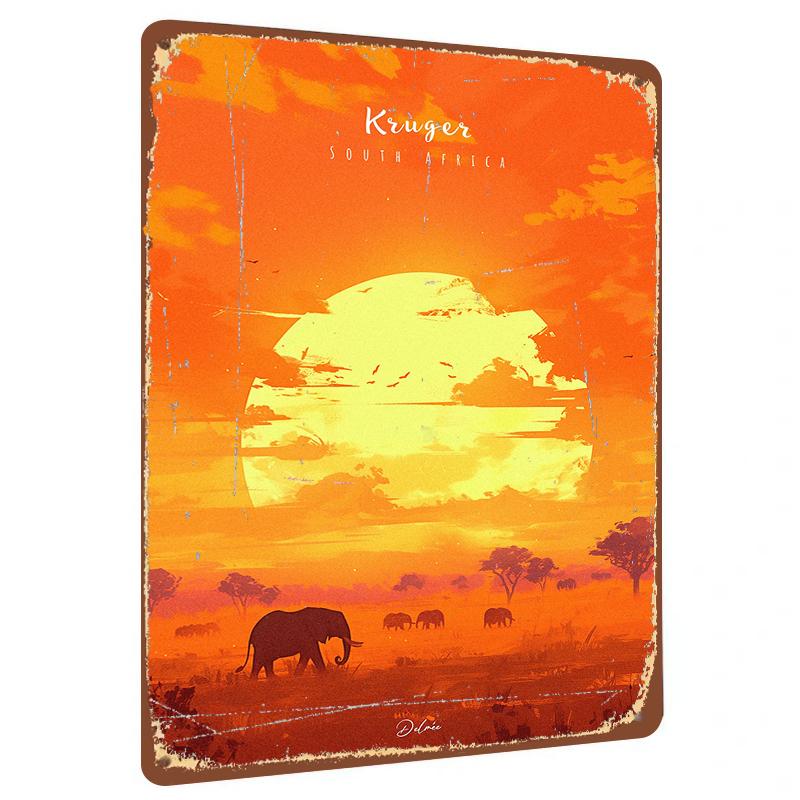 

Kruger National Park Sunset Elephant Silhouette Metal Wall Art African Safari Wildlife Decor Painting 20x30cm（7.8x11.8inch）
